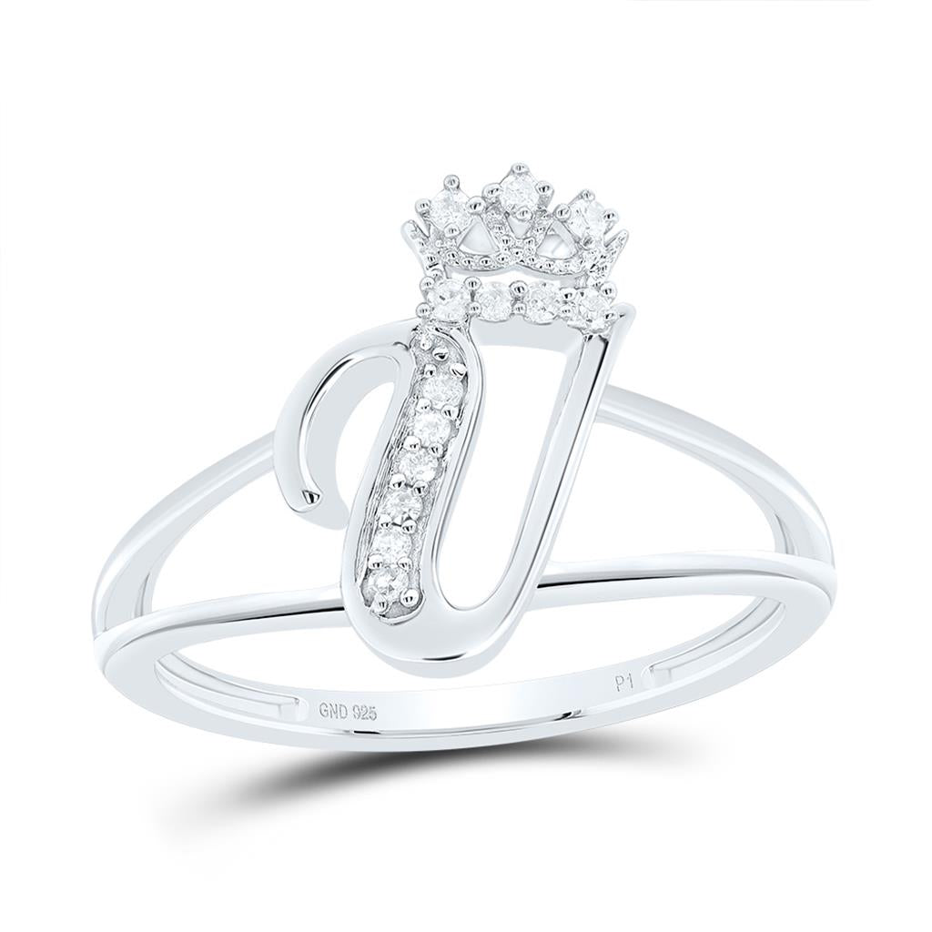 Sterling Silver Diamond Gift Initial Crown Ladies Ring 1/10 to 1/8 Cttw