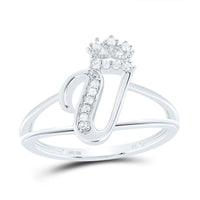 Sterling Silver Diamond Gift Initial Crown Ladies Ring 1/10 to 1/8 Cttw