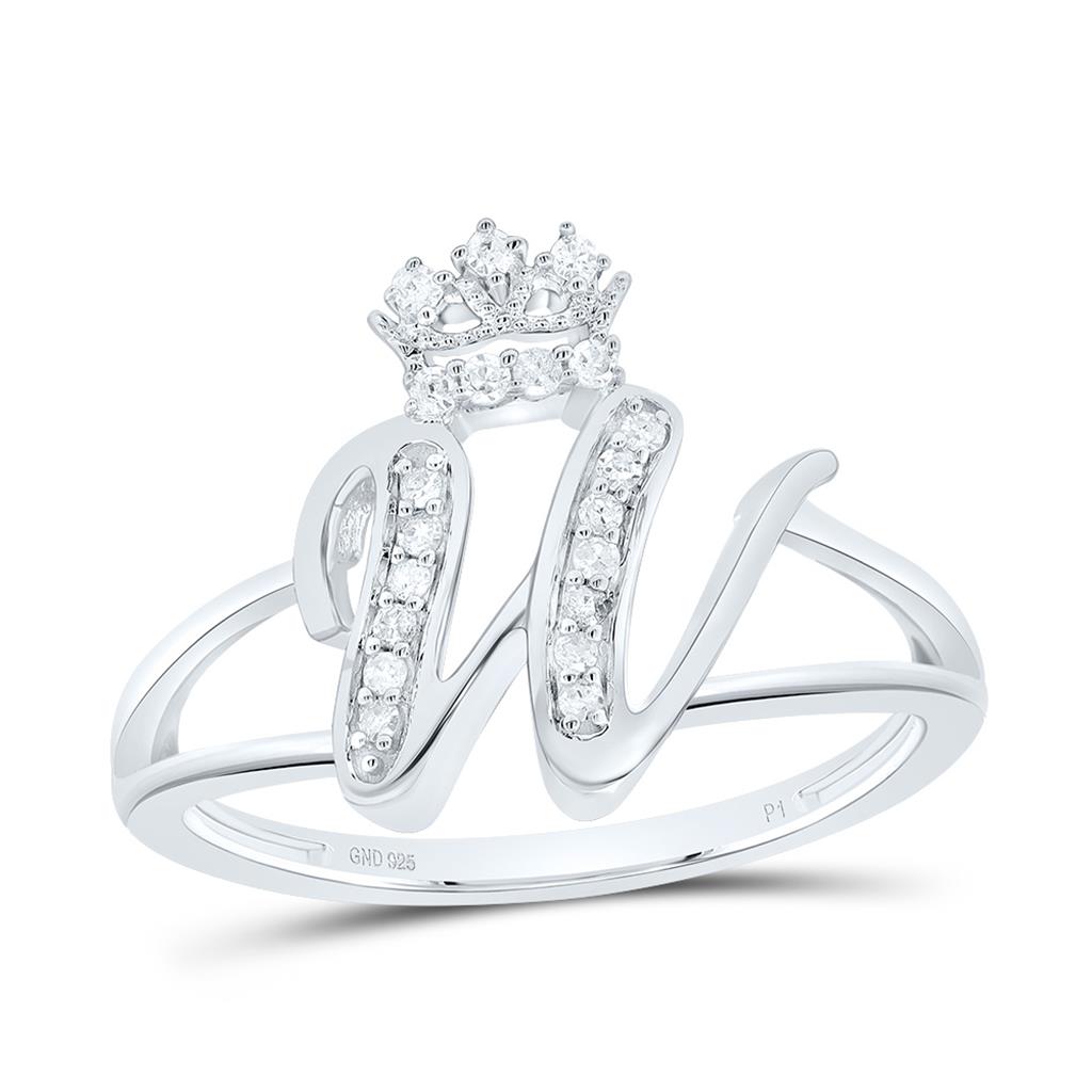 Sterling Silver Diamond Gift Initial Crown Ladies Ring 1/10 to 1/8 Cttw