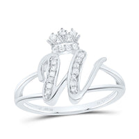 Sterling Silver Diamond Gift Initial Crown Ladies Ring 1/10 to 1/8 Cttw