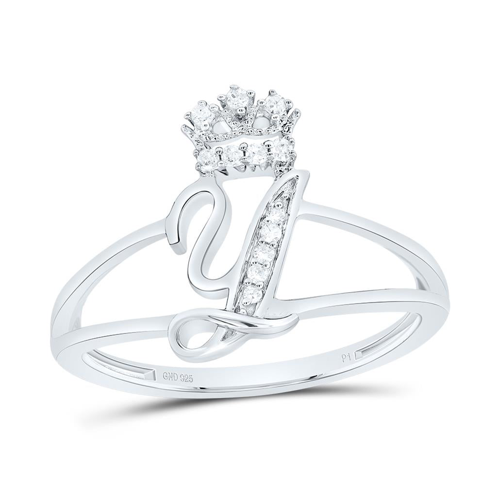 Sterling Silver Diamond Gift Initial Crown Ladies Ring 1/10 to 1/8 Cttw