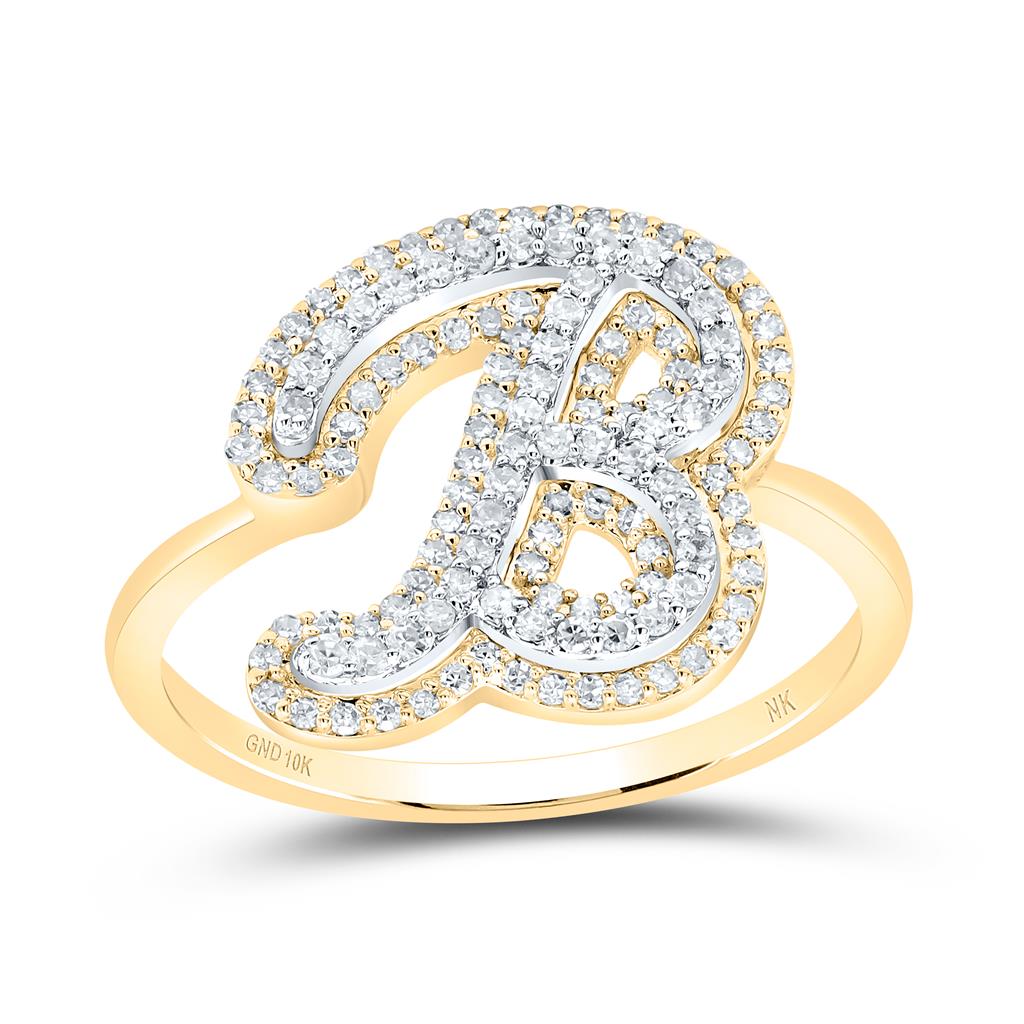 10K Yellow Gold Diamond Fashion Initial Ladies Ring 1/4 to 1/2 Cttw