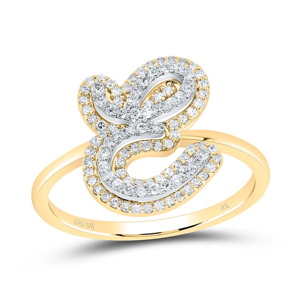 10K Yellow Gold Diamond Fashion Initial Ladies Ring 1/4 to 1/2 Cttw