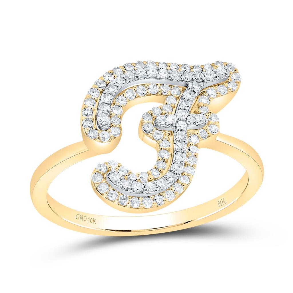 10K Yellow Gold Diamond Fashion Initial Ladies Ring 1/4 to 1/2 Cttw