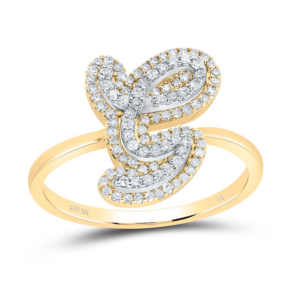 10K Yellow Gold Diamond Fashion Initial Ladies Ring 1/4 to 1/2 Cttw