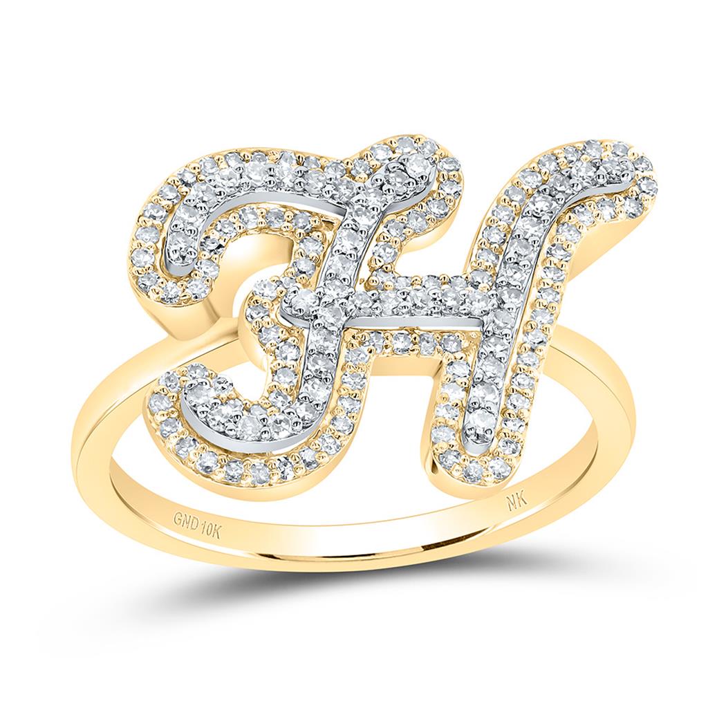 10K Yellow Gold Diamond Fashion Initial Ladies Ring 1/4 to 1/2 Cttw
