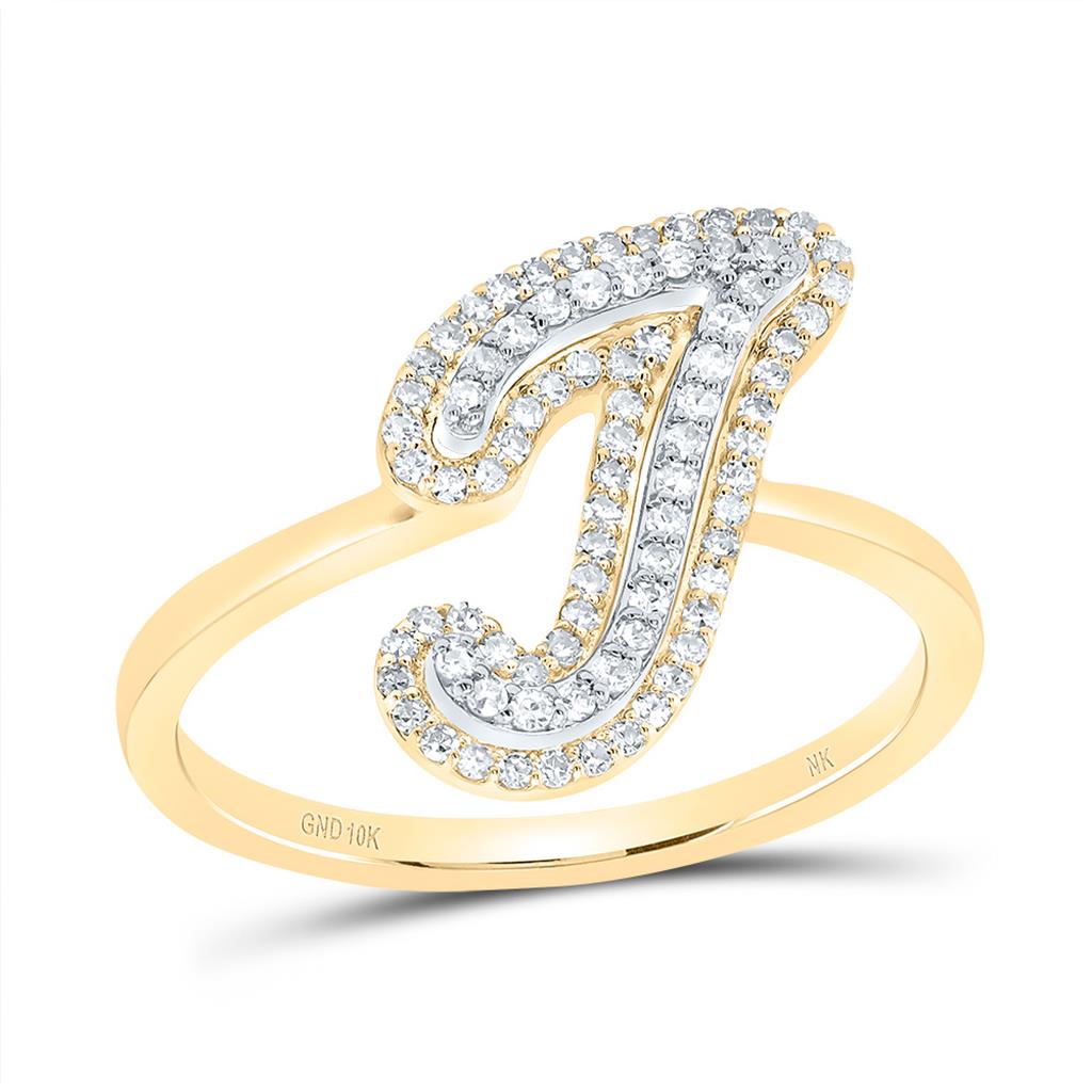 10K Yellow Gold Diamond Fashion Initial Ladies Ring 1/4 to 1/2 Cttw