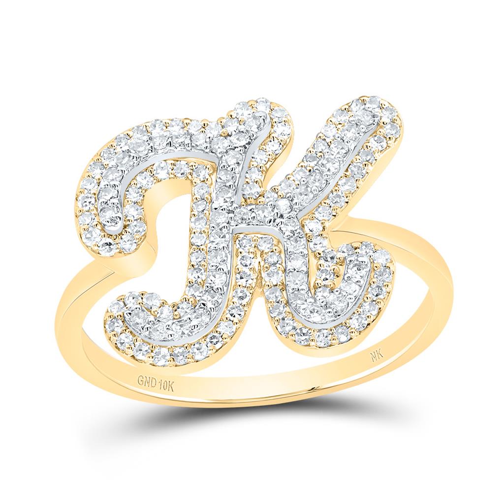10K Yellow Gold Diamond Fashion Initial Ladies Ring 1/4 to 1/2 Cttw