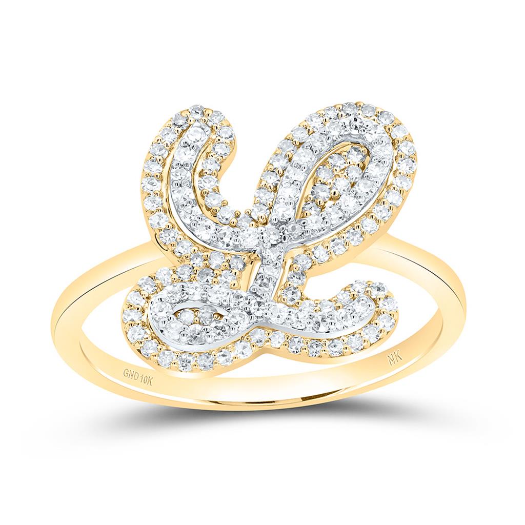 10K Yellow Gold Diamond Fashion Initial Ladies Ring 1/4 to 1/2 Cttw