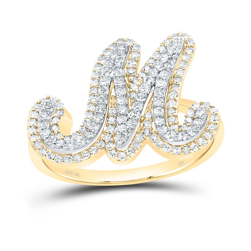 10K Yellow Gold Diamond Fashion Initial Ladies Ring 1/4 to 1/2 Cttw