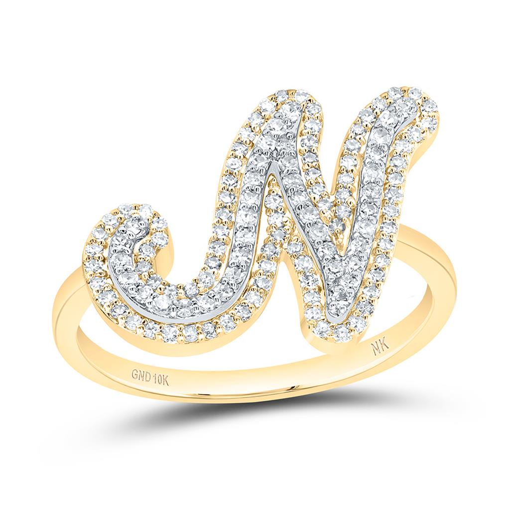 10K Yellow Gold Diamond Fashion Initial Ladies Ring 1/4 to 1/2 Cttw