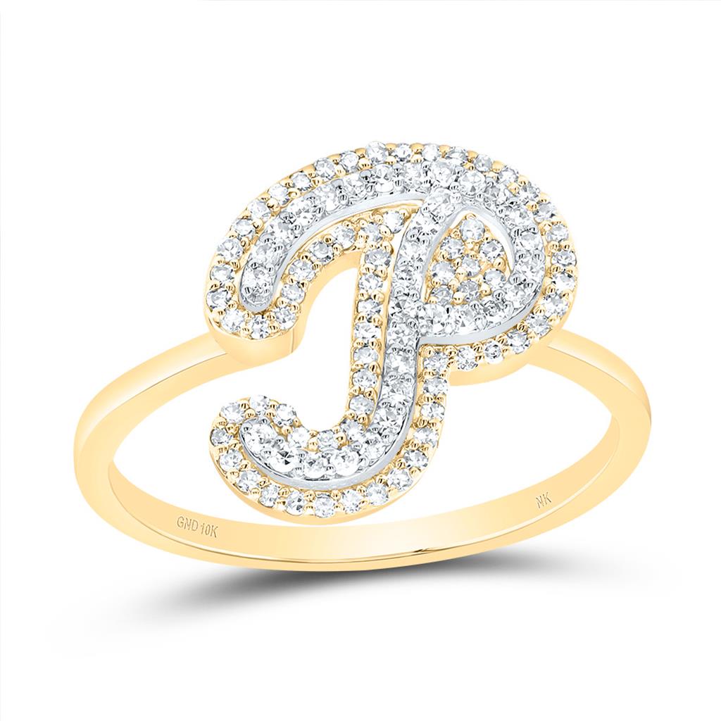 10K Yellow Gold Diamond Fashion Initial Ladies Ring 1/4 to 1/2 Cttw