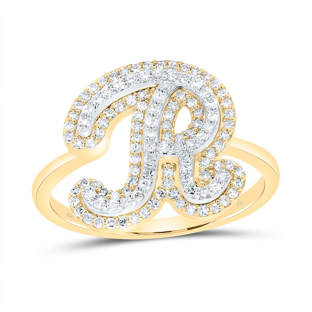 10K Yellow Gold Diamond Fashion Initial Ladies Ring 1/4 to 1/2 Cttw