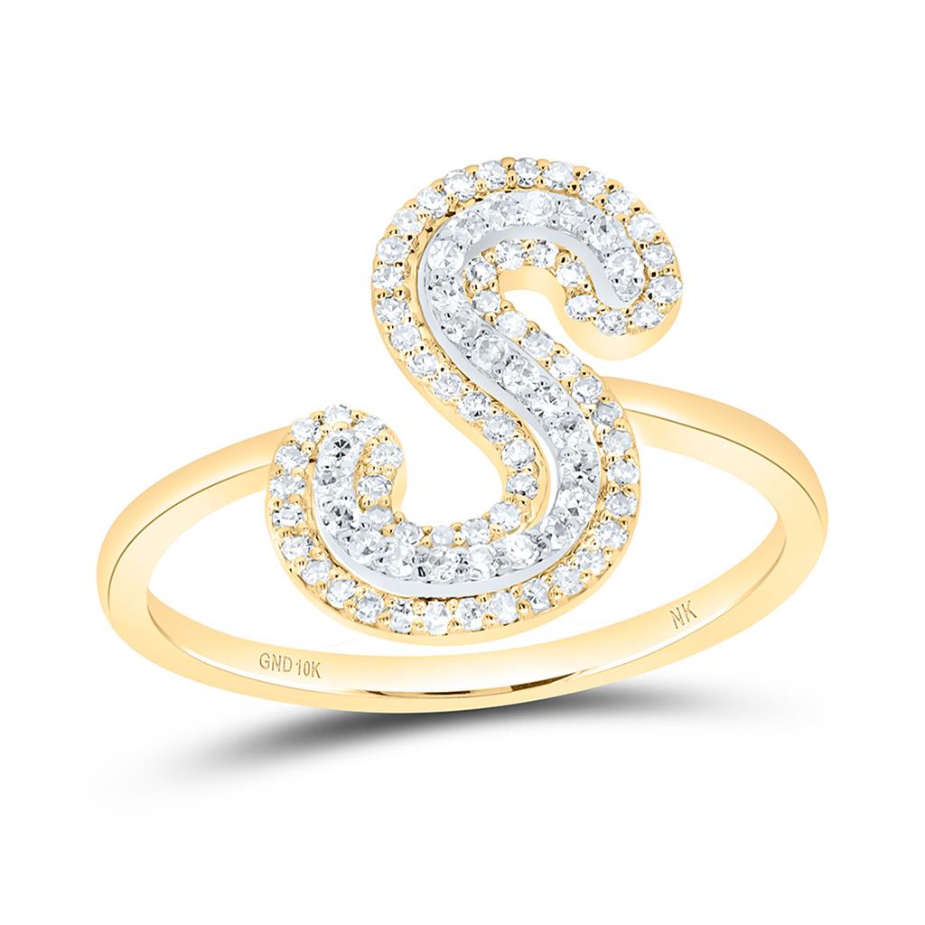 10K Yellow Gold Diamond Fashion Initial Ladies Ring 1/4 to 1/2 Cttw