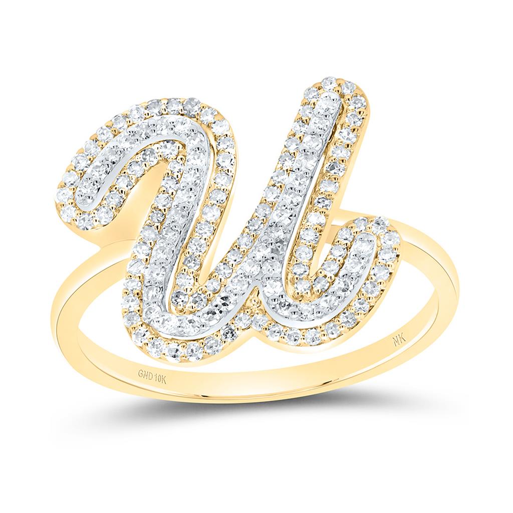 10K Yellow Gold Diamond Fashion Initial Ladies Ring 1/4 to 1/2 Cttw
