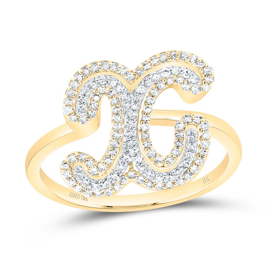 10K Yellow Gold Diamond Fashion Initial Ladies Ring 1/4 to 1/2 Cttw