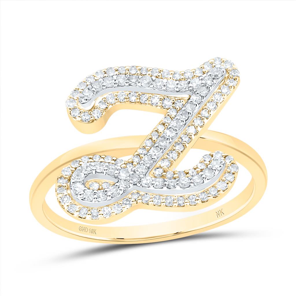 10K Yellow Gold Diamond Fashion Initial Ladies Ring 1/4 to 1/2 Cttw