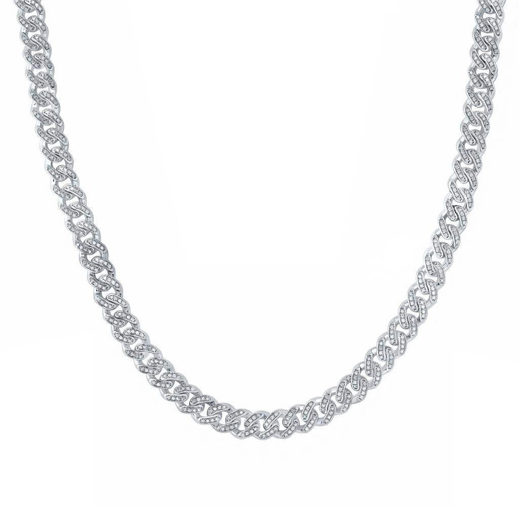 Sterling Silver Diamond 8mm Cuban Link Chain 22-inch 2-1/2 Cttw