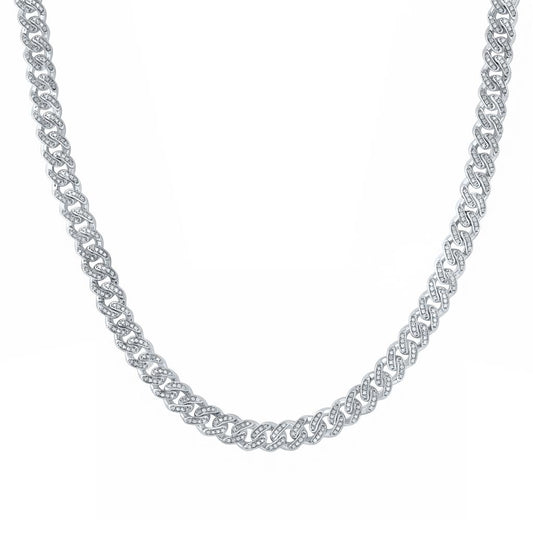 Sterling Silver Diamond 8mm Cuban Link Chain 22-inch 2-1/2 Cttw