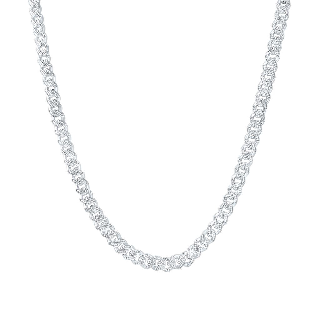 Sterling Silver Diamond 8mm Cuban Link Chain 22-inch 3-1/2 Cttw