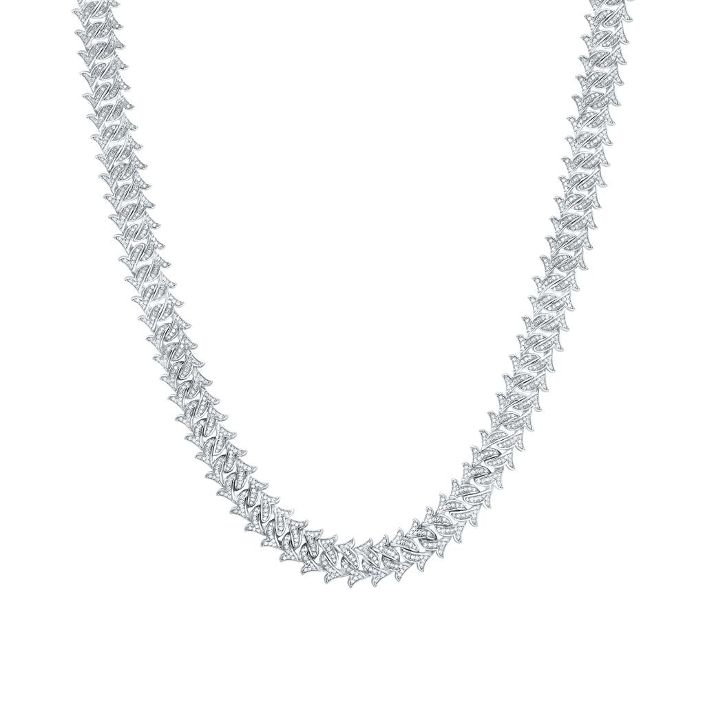 Sterling Silver Diamond 8mm Cuban Link Chain 22-inch 7-1/3 Cttw