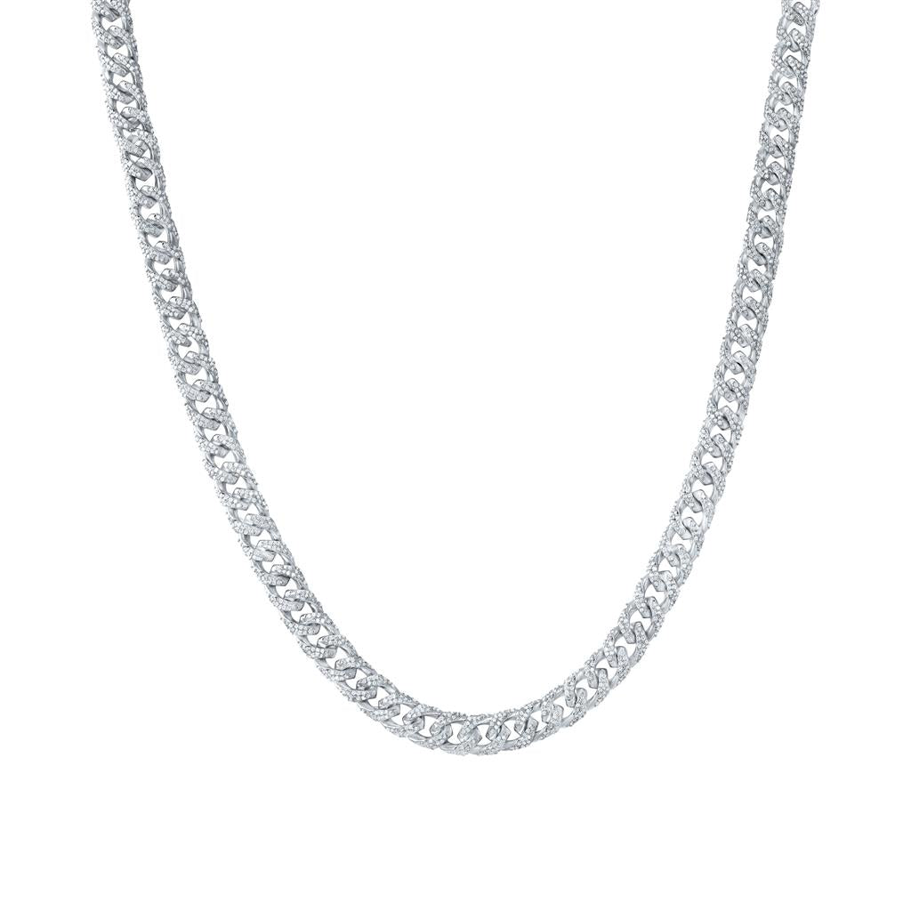 Sterling Silver Diamond 8mm Cuban Link Chain 22-inch 7-7/8 Cttw