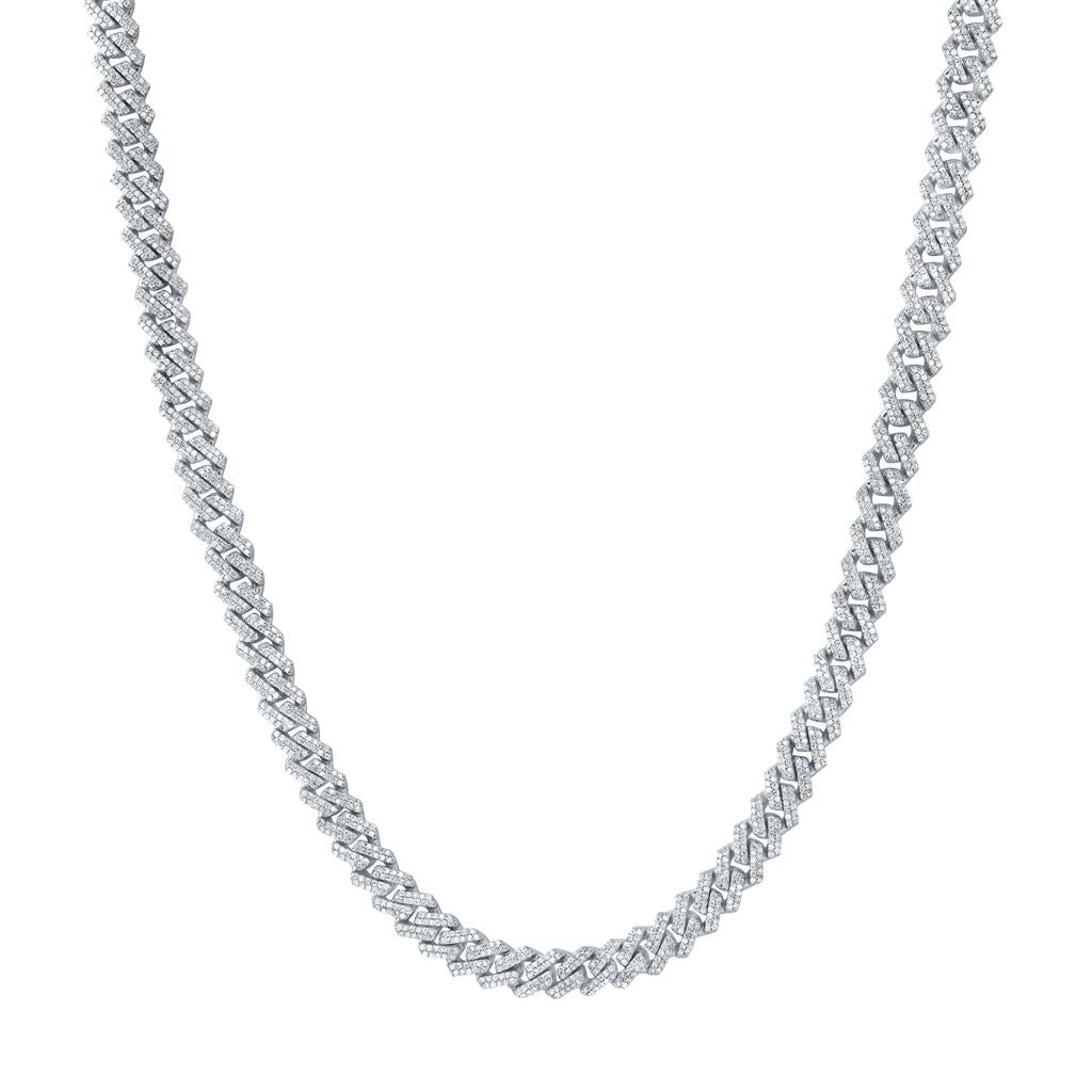Sterling Silver Diamond 8mm Cuban Link Chain 22-inch 8-1/5 Cttw
