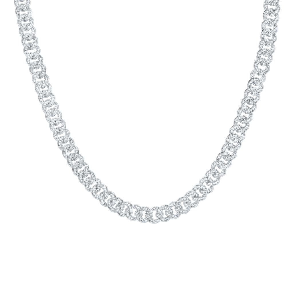 Sterling Silver Diamond 8mm Cuban Link Chain 22-inch 5-1/5 Cttw