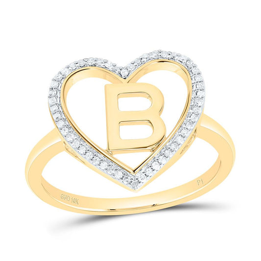 10K Yellow Gold Diamond Gift Initial Ladies Heart Ring