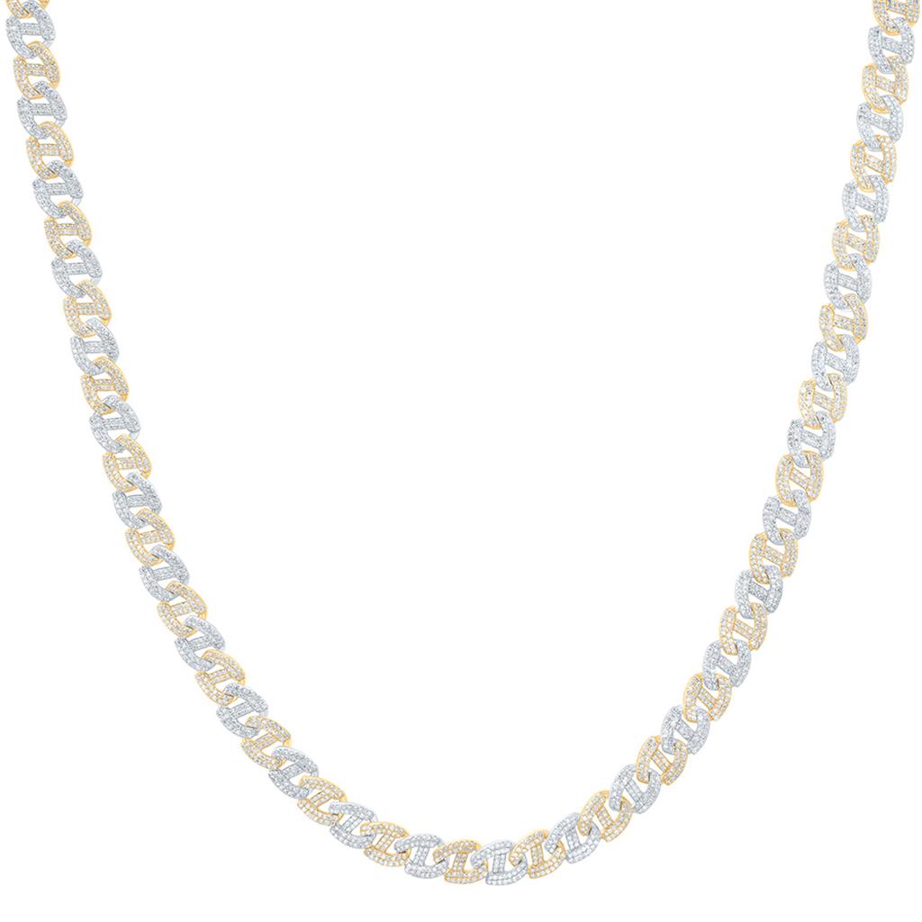 10K Two-Tone Gold Diamond 8mm Cuban Link Chain 22-inch 10 Cttw