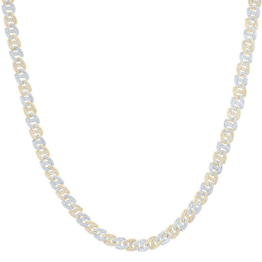 10K Two-Tone Gold Diamond 8mm Cuban Link Chain 22-inch 10 Cttw