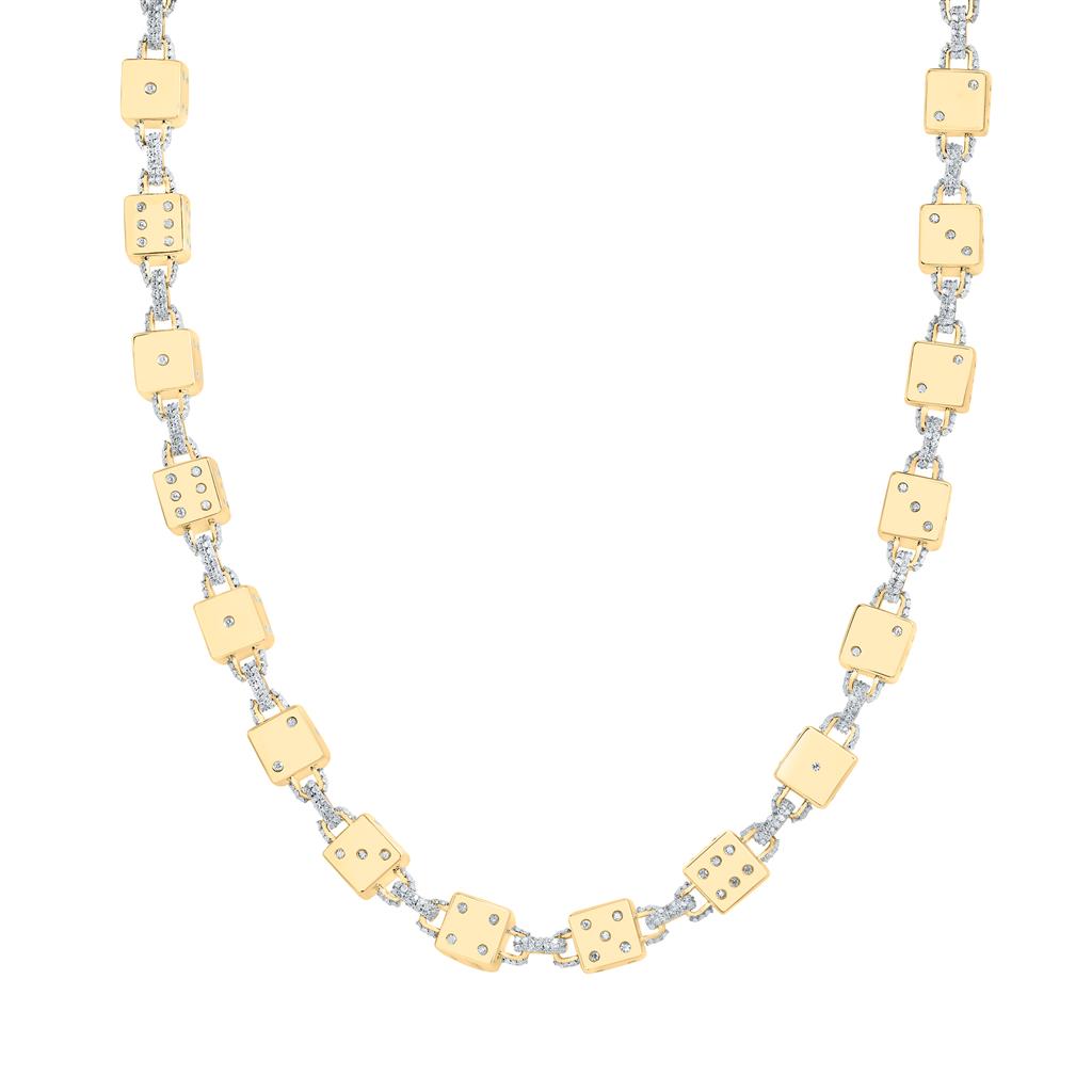 10K Yellow Gold Diamond Dice Chain Necklace 22-inch 5 Cttw