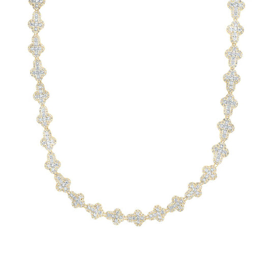 10K Yellow Gold Diamond Fanuk Cross Chain Necklace 22-inch 3-7/8 Cttw