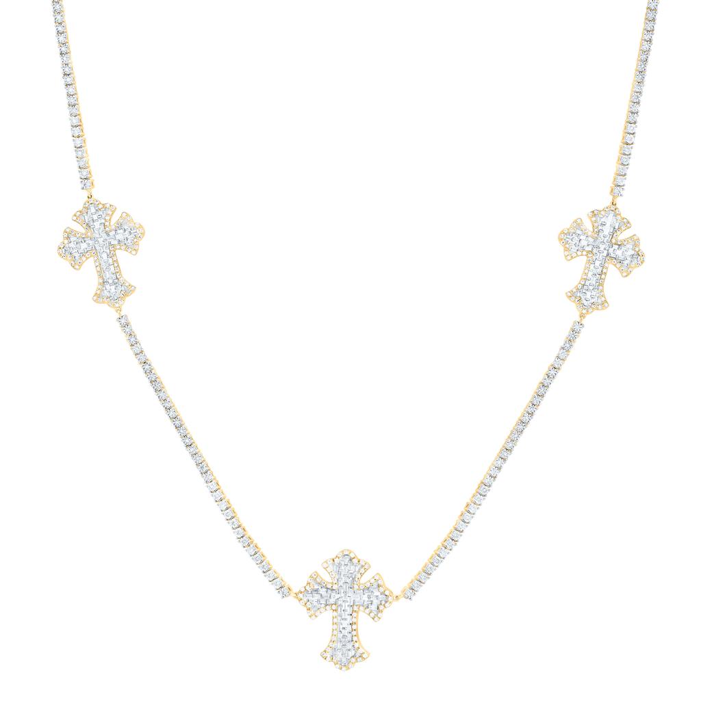 10K Yellow Gold Diamond Cross Chain Necklace 20-inch 2 Cttw