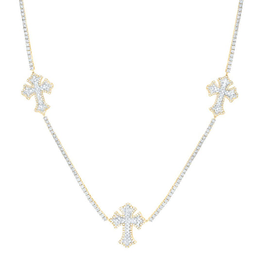 10K Yellow Gold Diamond Cross Chain Necklace 20-inch 2 Cttw