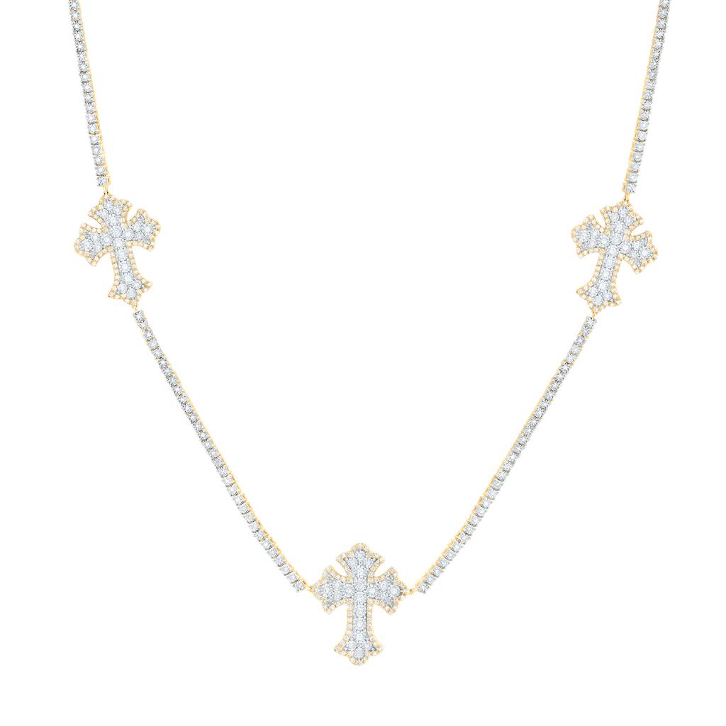 10K Yellow Gold Diamond Cross Chain Necklace 20-inch 1-1/2 Cttw
