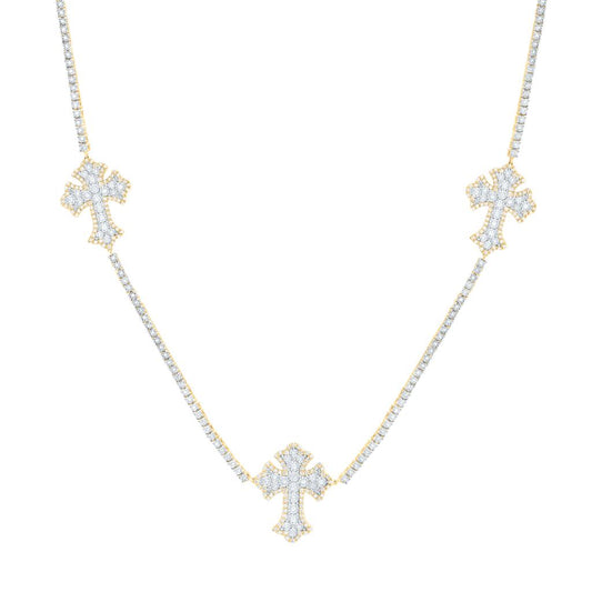 10K Yellow Gold Diamond Cross Chain Necklace 20-inch 1-1/2 Cttw