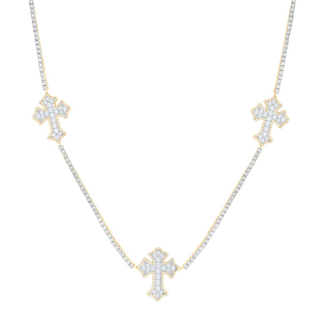 10K Yellow Gold Diamond Cross Chain Necklace 22-inch 1-1/2 Cttw