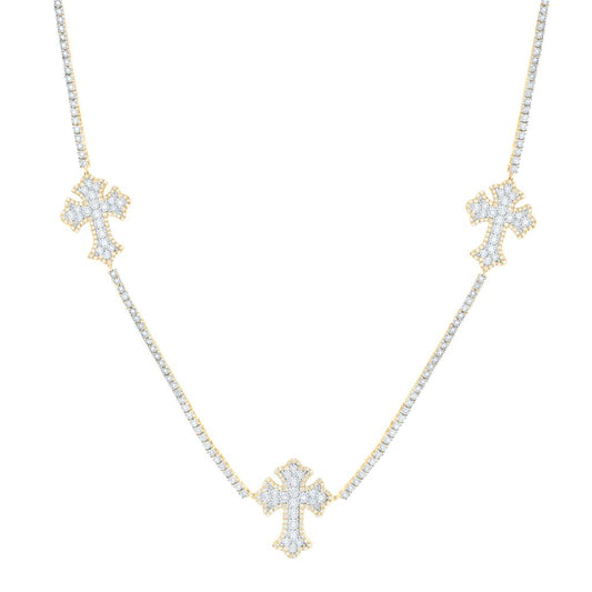10K Yellow Gold Diamond Cross Chain Necklace 22-inch 1-1/2 Cttw