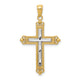 14K w/Rhodium Diamond Cut Cross Pendant
