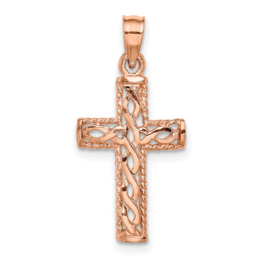 14K Rose Polished Braided Cross Pendant