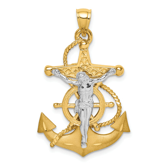 14K Two-tone Polished/Satin D/C Mariner Crucifix Pendant
