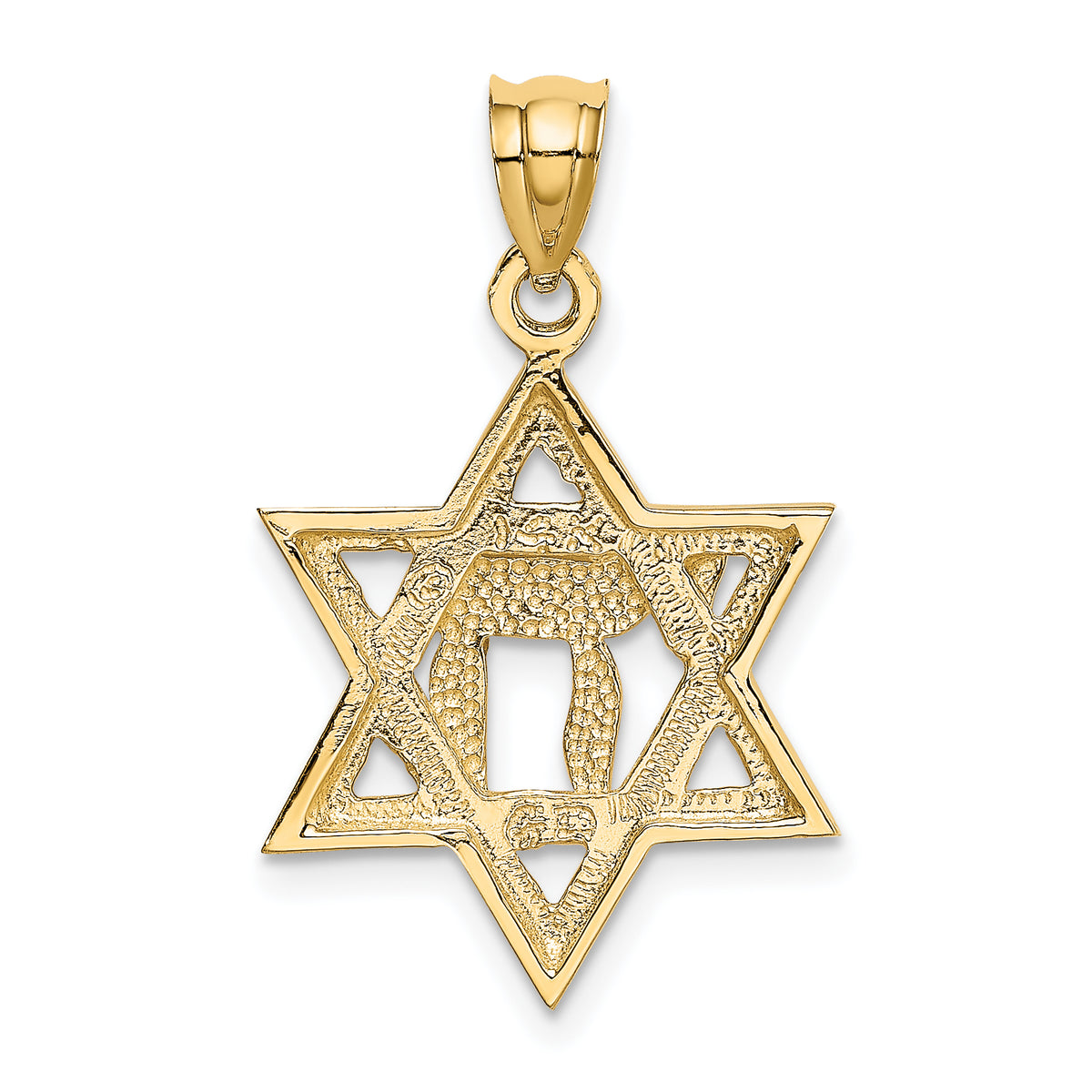 14k Solid Polish Chai in Star of David Charm