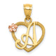 14k Two-Tone Heart Letter A  Initial Pendant