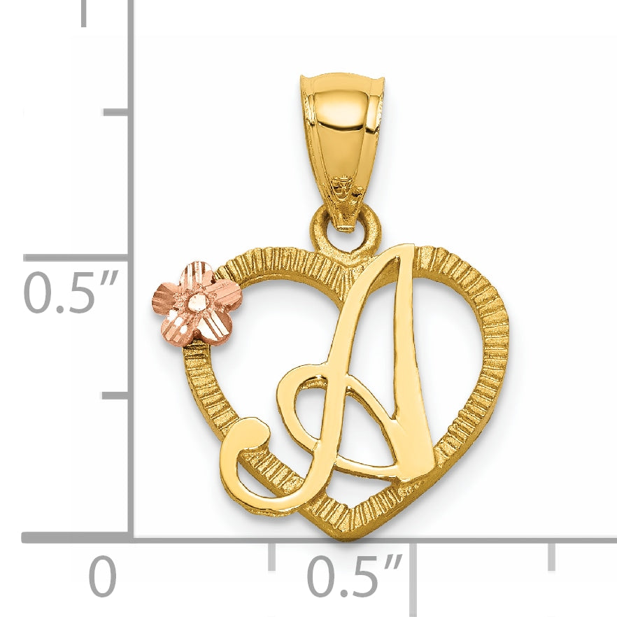 14k Two-Tone Heart Letter A  Initial Pendant