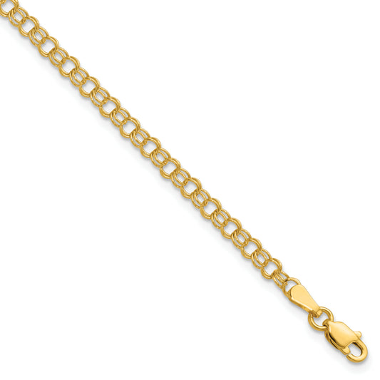 14k 3.5mm Solid Double Link Charm Bracelet