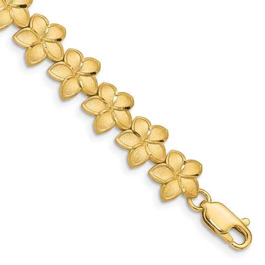 14K Brushed & D/C Plumeria Bracelet
