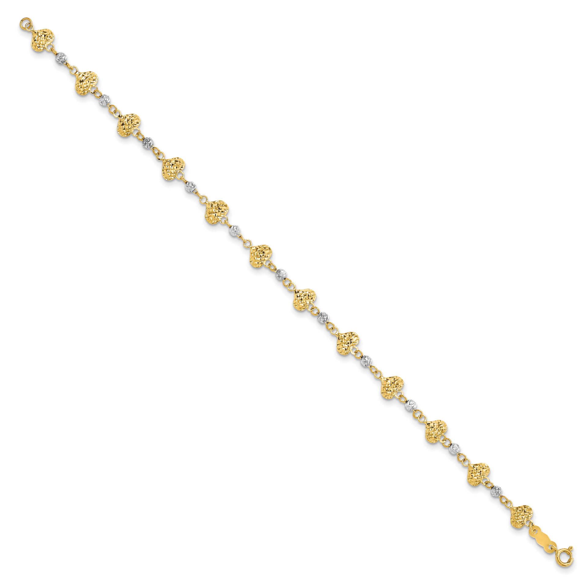 14K Two Tone D/C Heart Link Bracelet