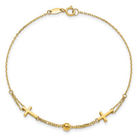 14K Polished Double Strand Cross 7.5in Bracelet