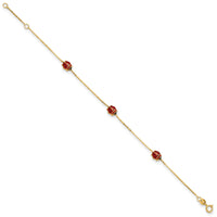14k Polished Enameled Ladybugs 6.5in w/.75in ext. Bracelet